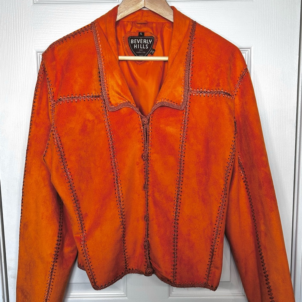 Beverly Hills Leather Club Jacket Orange Faux Suede